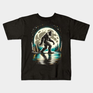 Moon Bigfoot Sasquatch Cool Bigfoot Kids T-Shirt